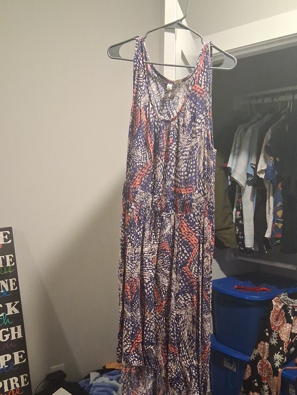 Tiara Printed Sleeveless Maxi Dress in Navy and Coral